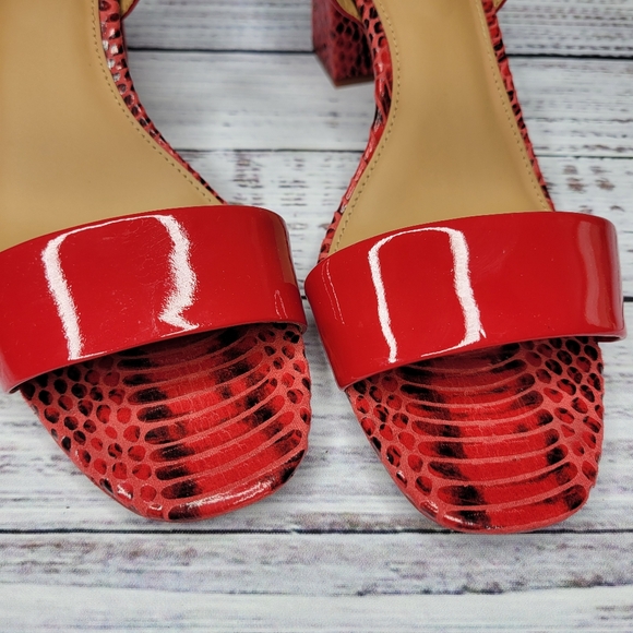 Calvin Klein Cimi Red Patent Open Toe Block Heel Sandals | 8 - Picture 5 of 11